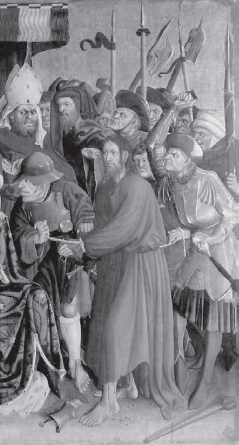 Христос и Пилат. Алтарная роспись работы Ханса Мюльчера. 1437 г..