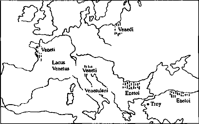 Венеды на карте Европы по И. Шавли