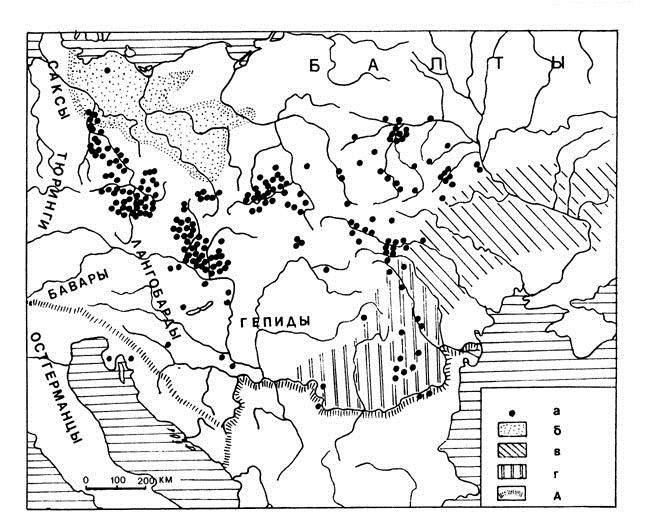  Карта археологических культур 6-7 веков по В. Седову: 