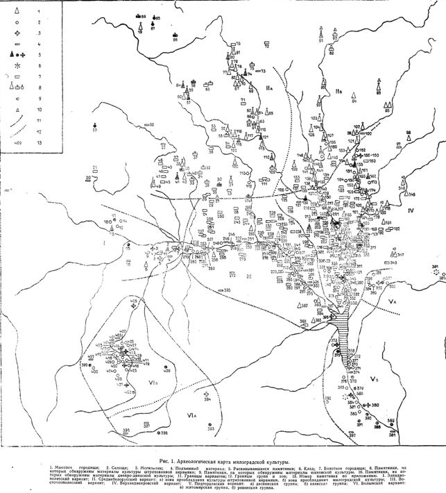 Рис. 1. Археологическая карта милоградской культуры