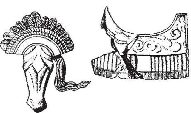 Конская маска и нагрудник с пергамского рельефа храма Афины Никефоры. По Г. Расселу Робинсону
