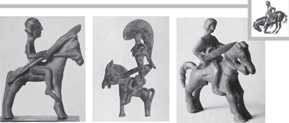 Всадники. Иберийские бронзовые статуэтки. Мадрид, Археологический музей; Валенсия, Археологический музей; Барселона, Археологический музей (слева направо)