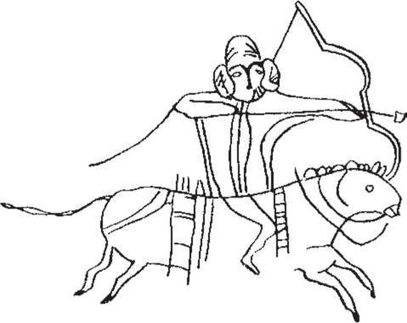 Всадник с луком гуннского типа.. Граффито из Дура-Эвропос. II—III вв. н. э.
