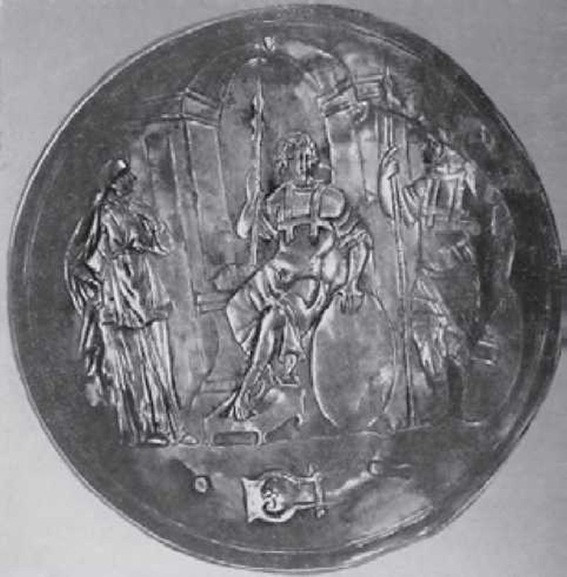 Тонкое серебряное блюдо, изготовленное во времена правления императора Юстиниана. Сюжет, представленный на блюде, предположительно изображает посещение Венерой Анхиза. Воины облачены в защитное снаряжение, характерное для византийской кавалерии VI в. Хранится в Государственном Эрмитаже