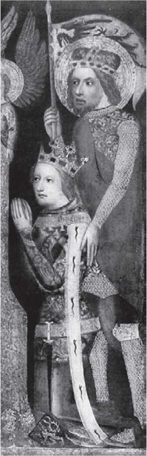 Фрагмент семейной иконы Яна Оско из Вилсема. 1370 г. Национальная галерея Праги. Обращает внимание архаичное для этого периода кольчужное вооружение