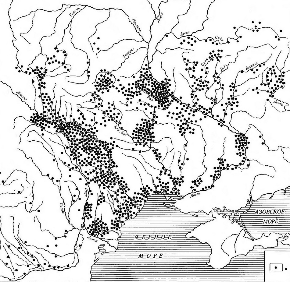 Карта могильников черняховской культуры по Г. Никитиной