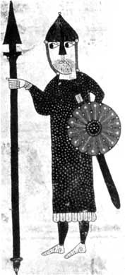Готский воин с копьем. Средневековая миниатюра из Испании, XII в. 