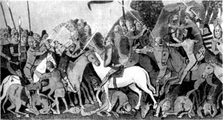 Вторжение гуннов в Галлию. Средневековая миниатюра V—VIII вв. 