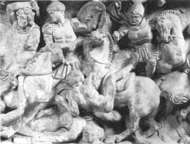 Битва римлян с германцами. Фрагмент римского барельефа. I—II вв. до н. э. 