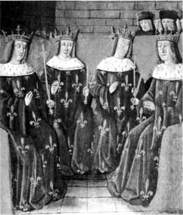 Длинноволосые короли — сыновья Хлодвига. Средневековая миниатюра, XV в. 