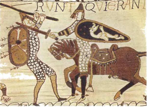 10. Битва при Гастингсе: догеральдические саксонские и нормандские щиты. Ковер из Байё (1080).