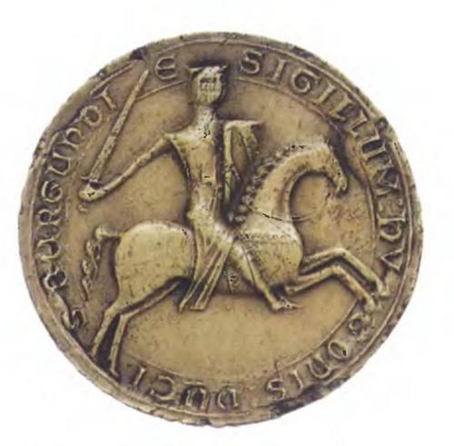14. Печать Гуго IV, герцога Бургундии, привешенная к документу, датированному 1234 годом.