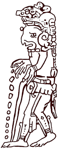 Рисунок из Мадридского кодекса, изображающий бога, использующего заостренную палку для посадки маиса.