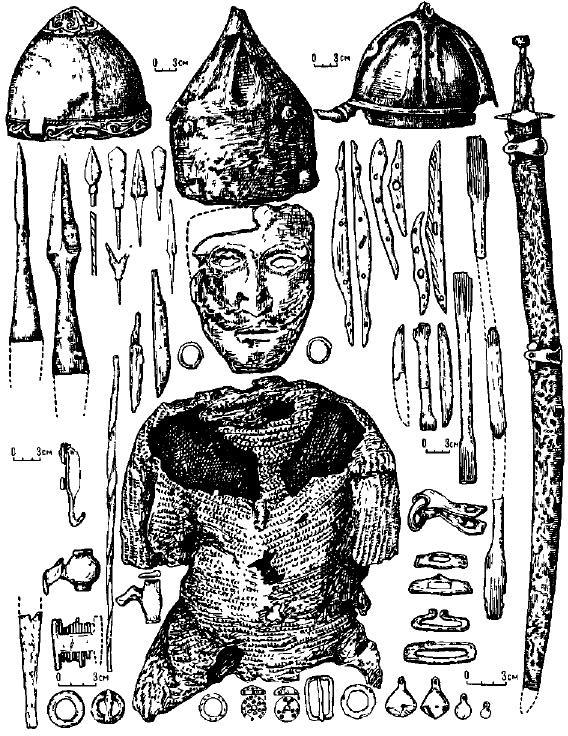 Рис 59 Вооружение и некоторые предметы быта, которыми пользовались половецкие и черноклобуцкие воины