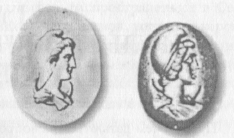 Рис. 114. 3-4. Геммы с портретами Митридата Евпатора и Ариарата IX в образе Мена-Фарнака 