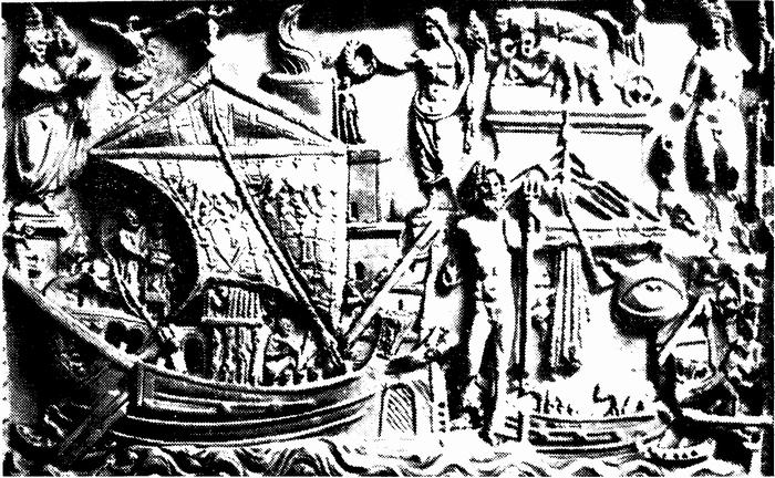 Рис.10 Рельеф из Остии, изображающий прибытие торгового корабля в порт Остио