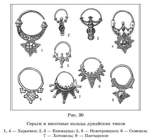 Серьги и височные кольца дунайских типов