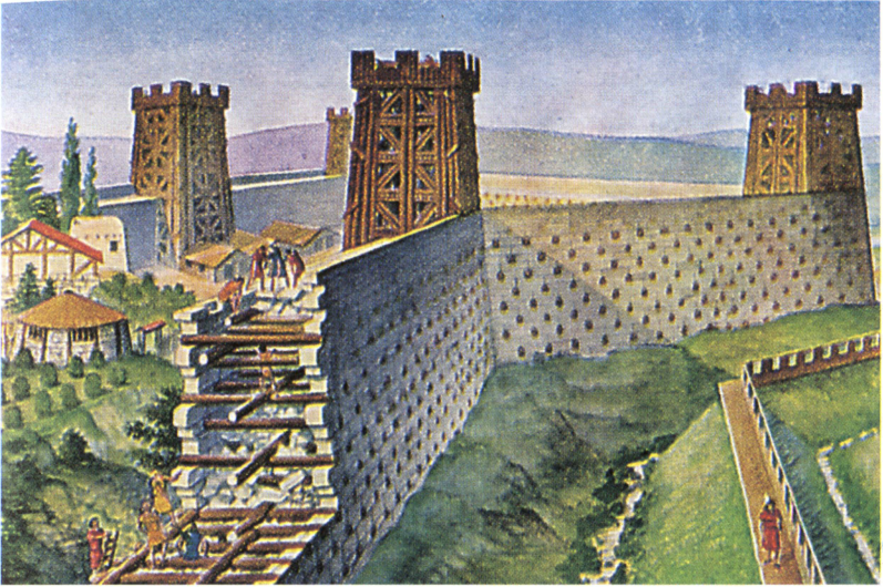 Оборонительная система галльской крепости в реконструкции, предложенной на картинке Либиха.