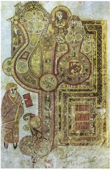 Ирландская миниатюра из Келлской книги, евангелие IX в. (Дублин, Библиотека Тринити-колледжа).