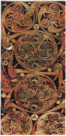 Орнаментальная ирландская миниатюра, VII в. Мотив спирали - древнейший кельтский символ, который выражает бесконечное и стремительное движение космоса, а также «необходимость центра».