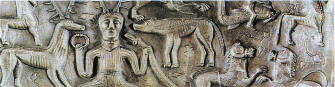 Изображение бога с оленьими рогами Кернунна на котле из Гуидеструпа (II- III вв., Национальныймузей Дании).