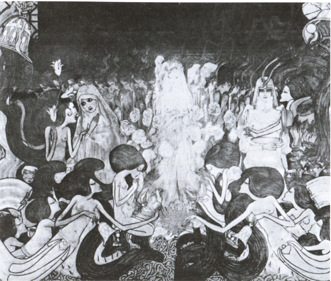 Художники-символисты также пытались передать магическую и неуловимую атмосферу «параллельного мира», как они воспринимали Сид, в отличие от обычного мира (Ян Горой, Три невесты, 1892-1893)