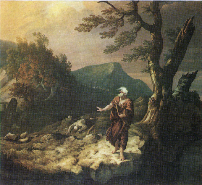 Бард (1744), в интерпретации художника Дж. Томаса, который хотел подчеркнуть тесную связь у кельтов между Природой и поэтическим вдохновением.