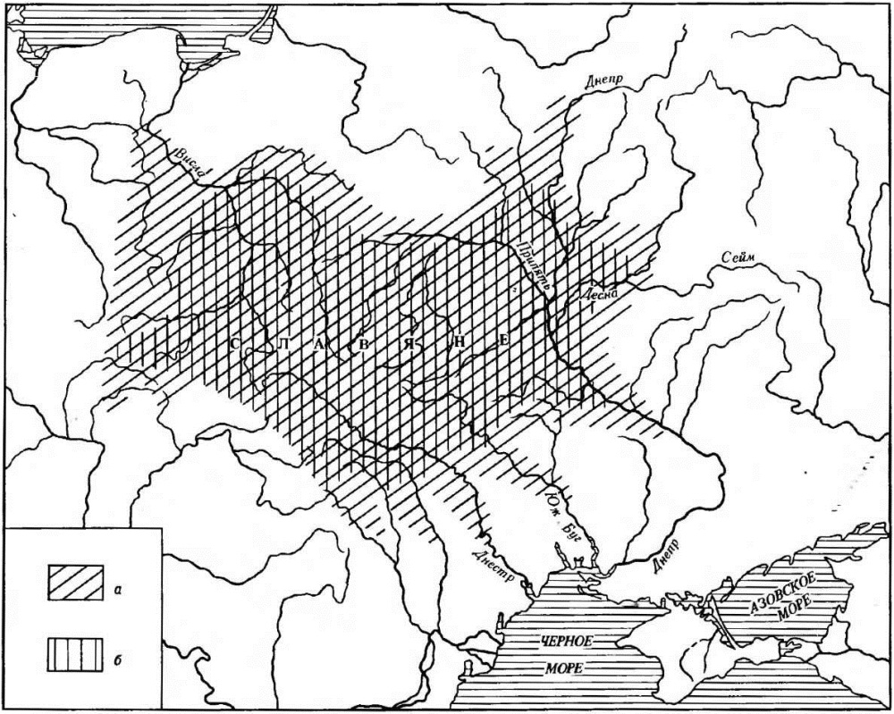 Карта 1. Схема расселения славян из первоначальных областей их обитания по Л. Нидерле
