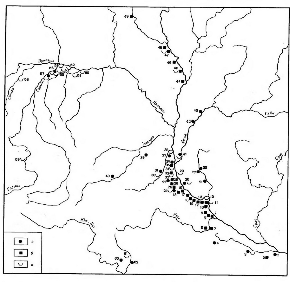Карта 9. Распространение эарубинецких памятников среднего периода