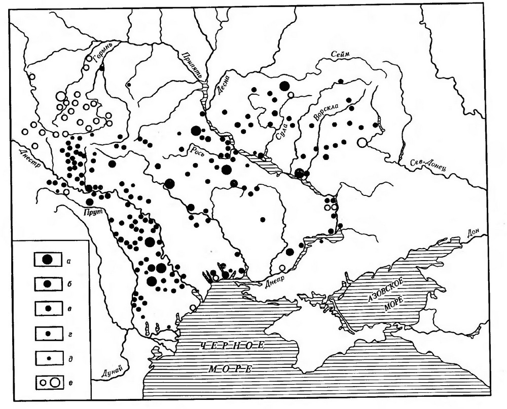 Карта 24. Распространение могильников черняховской культуры (по Г. Ф. Никитиной)