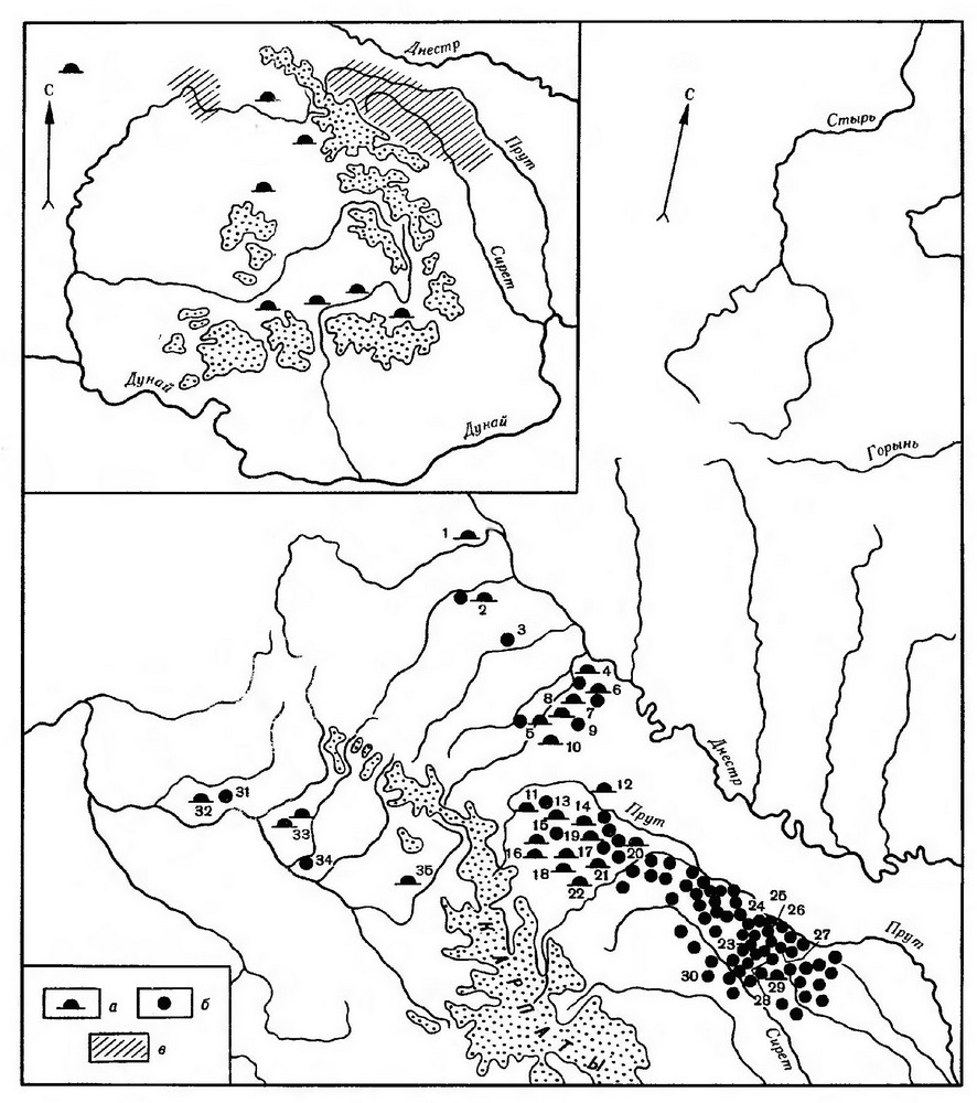 Карта 30. Распространение памятников культуры карпатских курганов