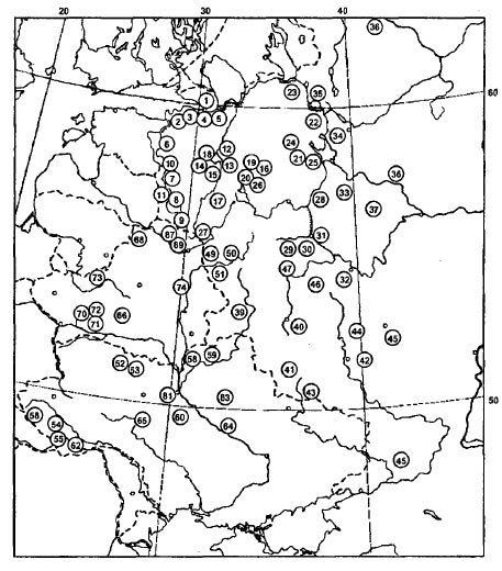Рис.IV-1. Локализация современных восточнославянских групп, изученных по системе одонтологических признаков